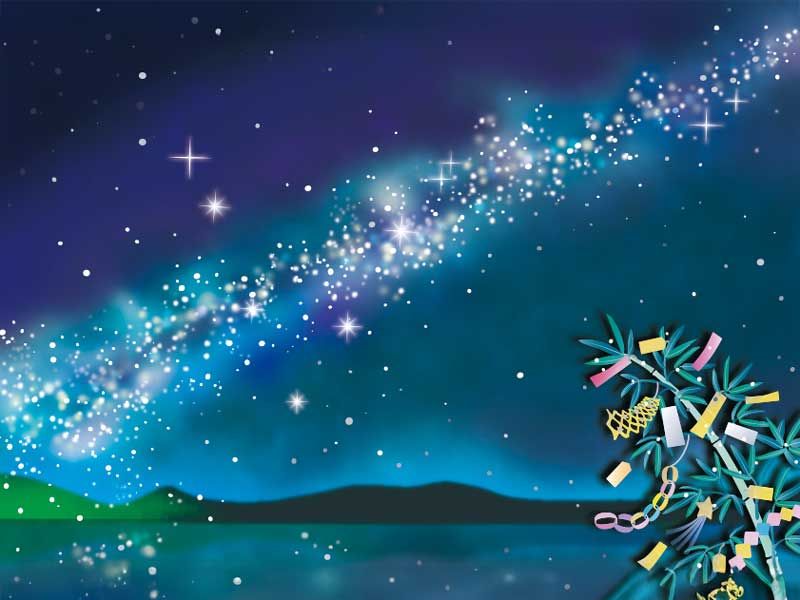 七夕の夜の風景を描いたイラスト
