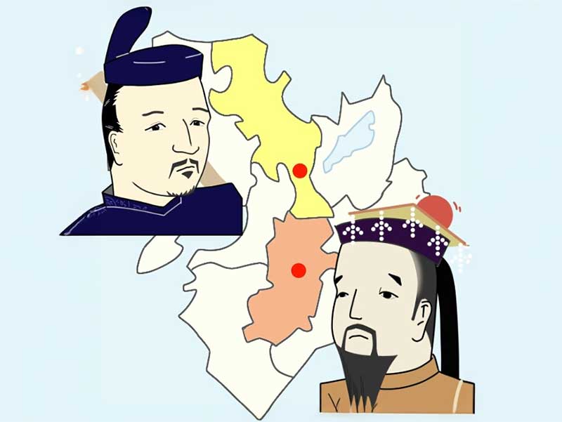南北朝対立をイメージしたイラスト