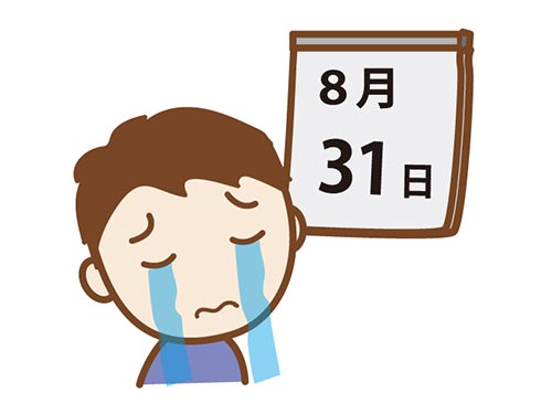 夏休みの終わりを悲しむ子どもを描いたイラスト