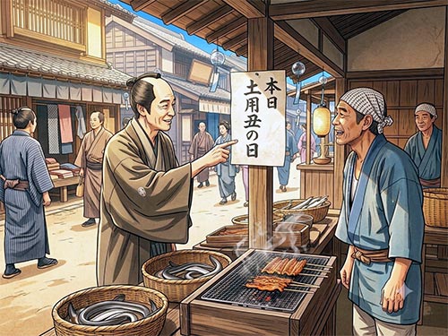 土用丑の日のうなぎ屋さんの様子を想像して描いたイラスト