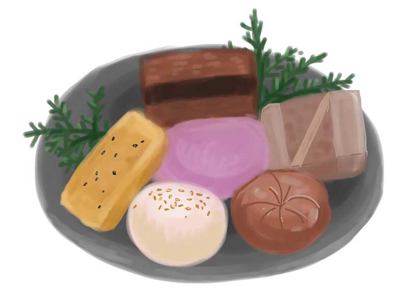 和菓子を盛り合わせたイラスト