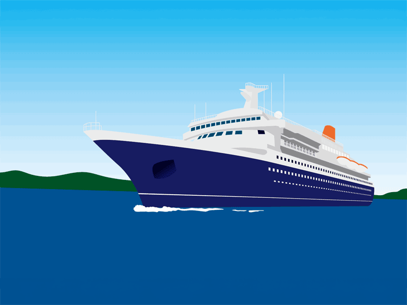 海とクルーズ船を描いたイラスト